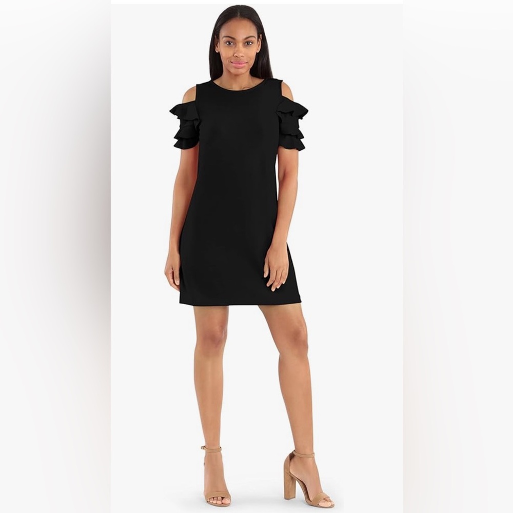 London times women’s layered sleeve ruffle sleeve dress black dress 8 New